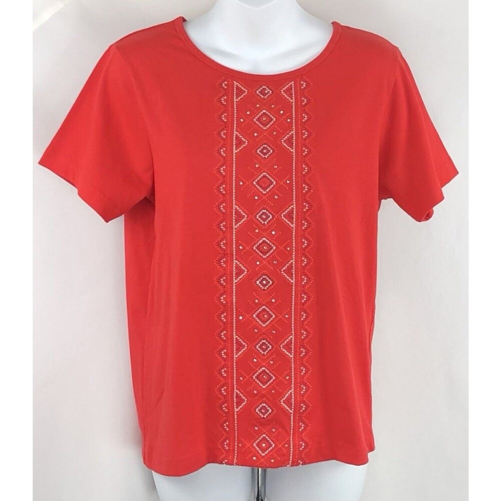NWT West Palm Top Tee S Red Beaded Embroidered Tribal SouthWestern Short Sleeve